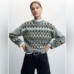 Mango - Black & Grey Argyle Sweater - Size Medium